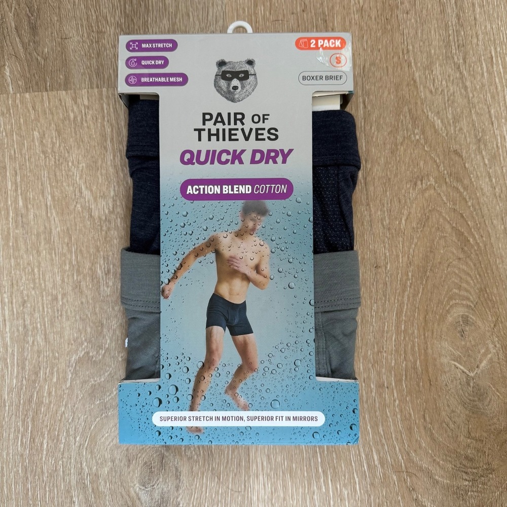 Pair of Thieves Men's Quick Dry Action Blend‎ Boxer Briefs Grey/Navy Size Small